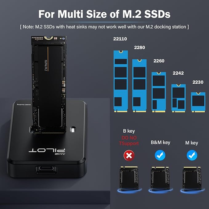 M.2 NVMe & SATA to USB C Docking Station, M.2 SSD to USB A C Reader Adapter for Both M.2 (M Key, B+M Key) NVMe and SATA NGFF SSD Dock, Size for 2280 2260 2242 2230 22110 Enclosure - Plastic