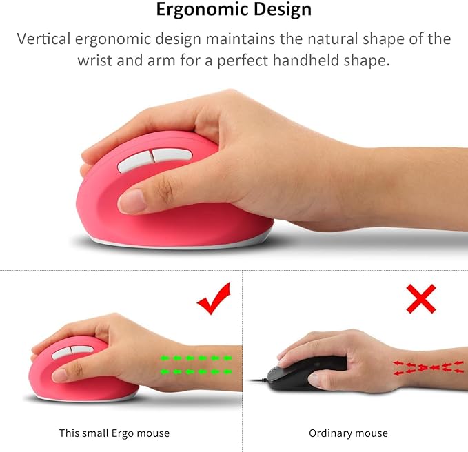 Thanice Vertical Wireless Mouse,2.4G Rechargeable Ergonomic High Precision Optical Silent Cordless Computer Mice with 6 Buttons, 3-DPI Adjustable, USB Receiver for Laptop PC Mac Notebook(Pink)