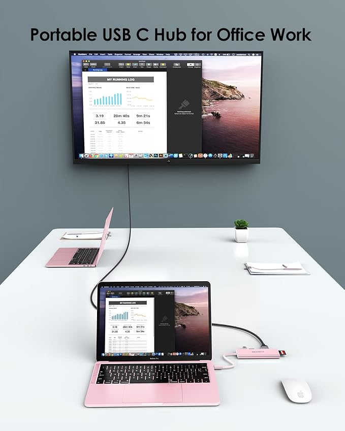 LENTION USB C Hub with 4K HDMI, 3 USB 3.0, SD/Micro SD 3.0 Card Reader, Compatible 2025-2018 MacBook Pro/Air, 2026 MacBook Neo, Mac, Surface, Chromebook, iPhone17/16/15 Pro Max, More (Rose Gold)