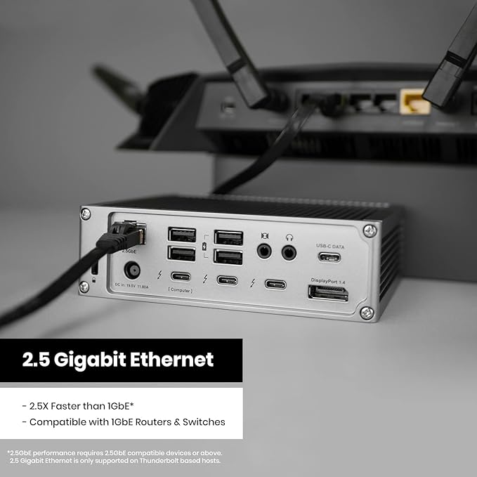 CalDigit TS4, 18-in-1 Thunderbolt 4 Docking Station, 98W Charging, 3* TBT4 (40Gb/s), 3* USB-C + 5* USB-A (10Gb/s), 2.5GbE LAN, 1*8K@30Hz or 2*6K@60Hz Displays, Mac/Windows/Chrome, 0.8m Certified Cable