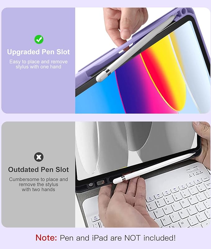 Hamile for iPad 11th 10th Generation Case with Keyboard - 7 Colors Backlit Wireless Detachable Folio Keyboard Cover with Pencil Holder for iPad 11-inch A16 2025 10th Gen 10.9 Inch 2022 (Purple)
