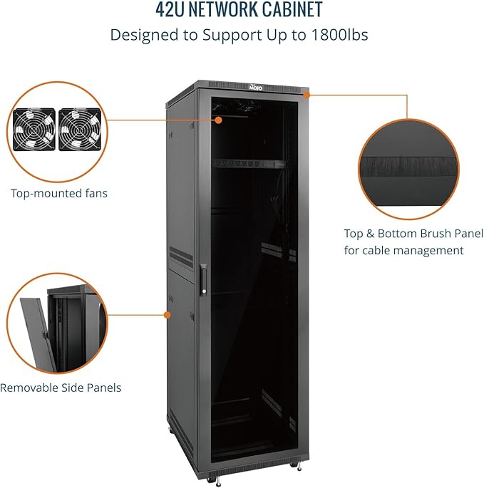 Tecmojo 42U Server Rack Network Cabinet 23.6" D x 23.6" W, Locking Data Cabinet Enclosure for 19" Server, Networking, AV & IT Equipment, Clear Door, Black