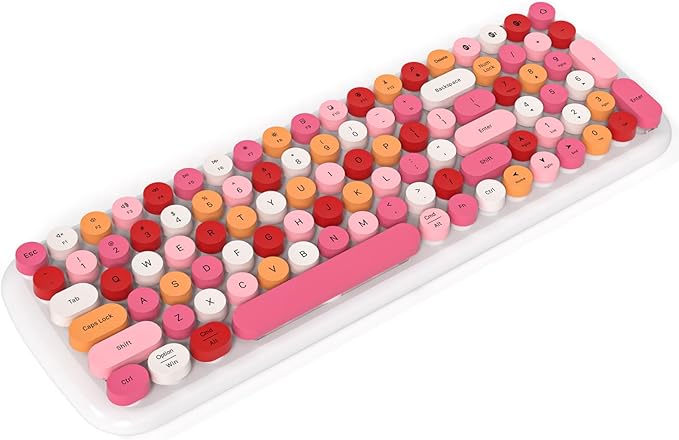 KNOWSQT Bluetooth Keyboard - White Colorful Multi Device Wireless Typewriter Keyboards - Round Keycaps 100 Keys Cute Keyboard for Windows, Laptop, PC, Tablet, iPad, iPhone, Chrome