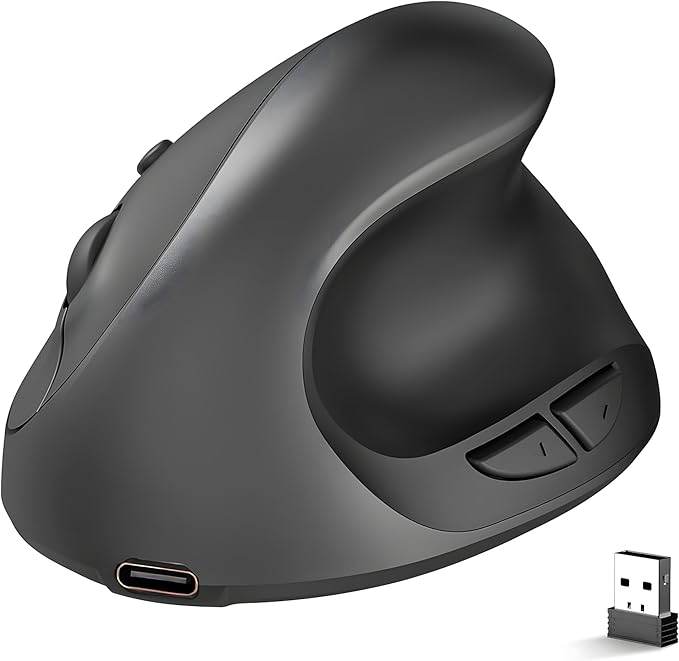 Ergonomic Mouse,Rechargeable Small Vertical Mouse with 6 Buttons Adjustable 800/1200/1600 DPI Purple Wireless Mouse for Laptop, Desktop, PC, MacBook (Black)