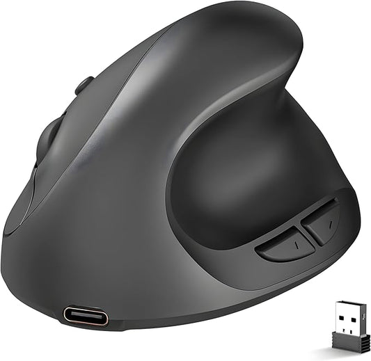 Ergonomic Mouse,Rechargeable Small Vertical Mouse with 6 Buttons Adjustable 800/1200/1600 DPI Purple Wireless Mouse for Laptop, Desktop, PC, MacBook (Black)