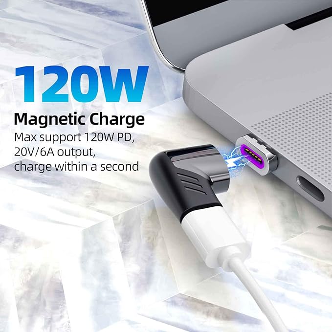 USB C Magnetic Adapter (2Packs, Black&White), USB2.0 Type C Right Angle Connector with PD 120W Charge and 480Mbps Data Transfer, Compatible for MacBook Pro/Air iPad Pro and More USB C Devices