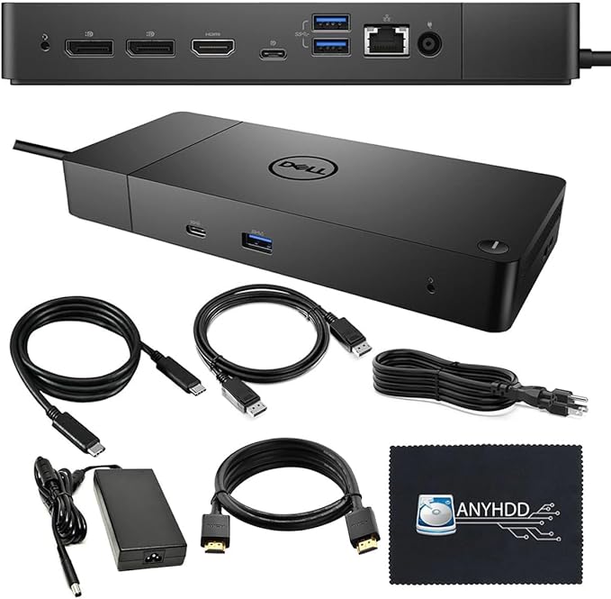 WD19 Dell Docking Station Dual Monitor - Dell USB C Dock with 180W Adapter, HDMI, DisplayPort, USB-C Cables & Cloth - Laptop Docking Station (WD19 180W)