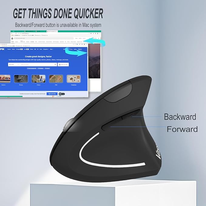 Vassink Ergonomic WirelessMouse, USB A+Type C(2 in 1) Connection, 800/1200/1600 DPI, 6 Silent Buttons, 2.4GHz Carpal Tunnel Rechargeable Vertical Mice, for Laptop, Desktop,MacBook-Black