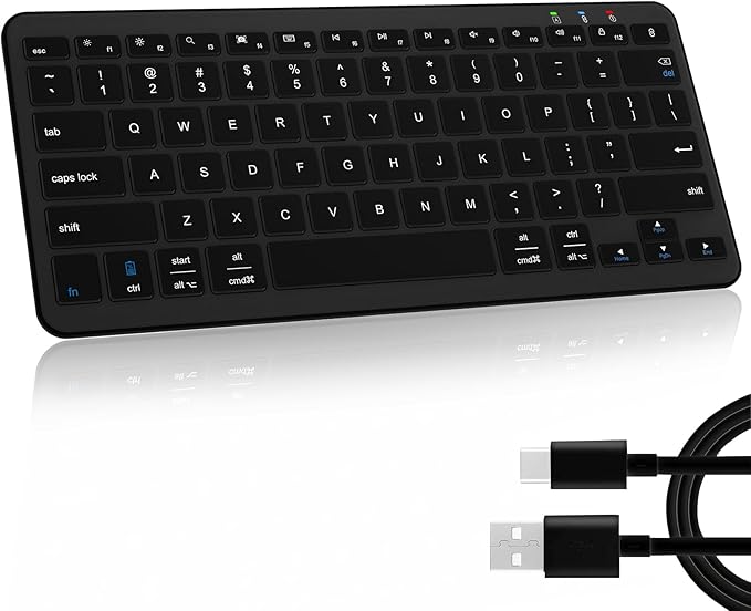 Bluetooth Keyboard, Ultra-Slim Wireless Keyboard for iPad, Rechargeable Ergonomic Computer Keyboard for iOS, Android, Windows PC Tablets Phone, Black