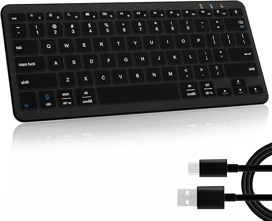 Bluetooth Keyboard, Ultra-Slim Wireless Keyboard for iPad, Rechargeable Ergonomic Computer Keyboard for iOS, Android, Windows PC Tablets Phone, Black
