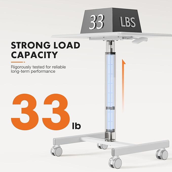Sweetcrispy Mobile Small Standing Desk - Sit Stand Portable Rolling Laptop Desk with Lockable Wheels, Adjustable Height Computer Workstations, White