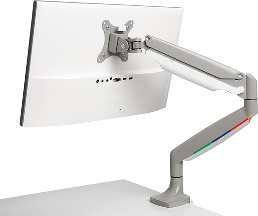 Kensington SmartFit One-Touch Monitor Arm – Height Adjustable Gas Spring for Single Monitor, 13″–32″, 360° Rotation, ±90° Tilt, Cable Management – White (K55470WW)