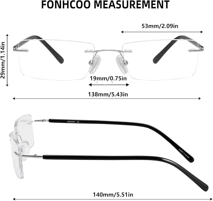 FONHCOO Blue Light Blocking Glasses Anti Blue Ray Unisex Lightweight Rimless Frameless Rectangle Computer Gaming Glasses