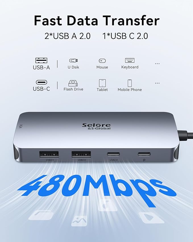 USB C Docking Station Dual DisplayPort Monitor, USB C Hub DisplayPort with 2 DP, HDMI, VGA, 100W PD Charging, USB-A/C 2.0 Ports - Multi Monitor Adapter for Dell, HP, Lenovo and More