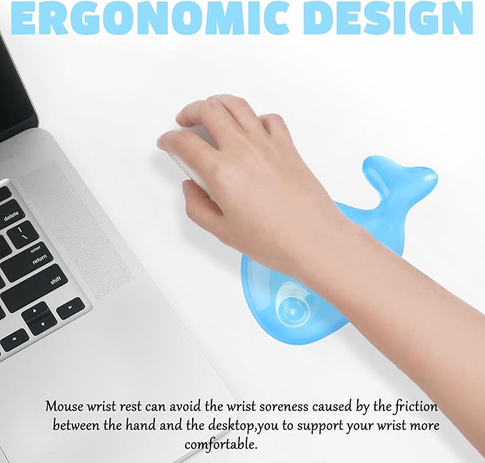 Gel Wrist Rest for Keyboard and Mouse Transparent Blue Whale Elbow Pad Cushion Ergonomic Cute Clear Cool Mouse Wrist Pad Silicone Non-Slip Support for Computer Gaming Home Office Men Hand Pillow