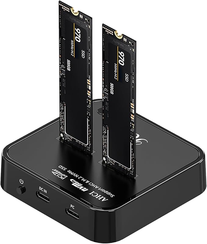 Rosewill Cloner, M.2 Duplicator Dual Bay Enclosure, Tool-Free 20Gbps USB3.2 Gen 2X2 to USB Adapter M.2 Docking Station for M Key PCIE Reader Supports Offline Clone-RS-N2-CL