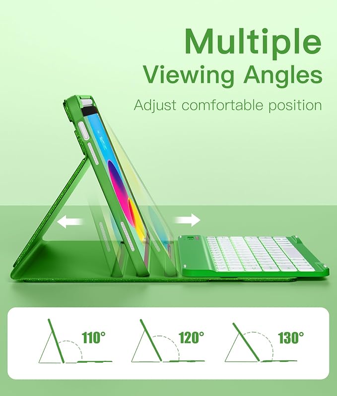 Hamile for iPad A16 Case with Keyboard - Mouse Backlit Wireless Detachable Keyboard Glitter Folio Cover with Pencil Holder for iPad 11th Gen A16 11-inch 2025 10th Generation 10.9 Inch 2022 - Green