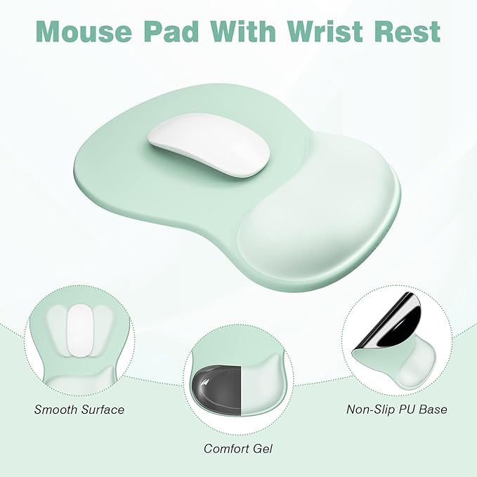 Ospelelf Keyboard Wrist Rest Set with Ergonomic Mouse Pad - 3-in-1 Memory Foam Support for Pain Relief, Office & Gaming with Coaster Green