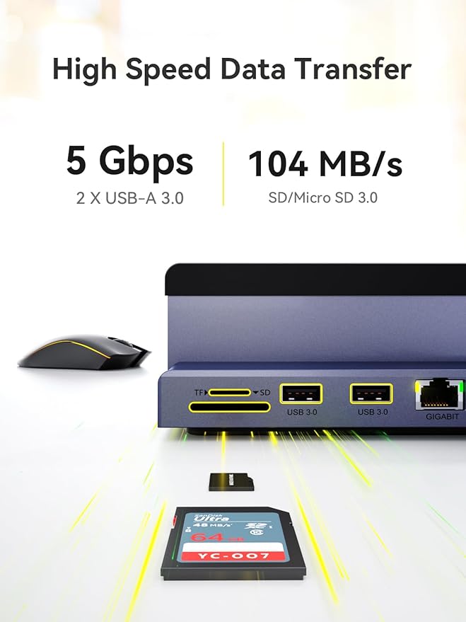 Laptop Docking Station Stand: QUUGE 7 in 1 USB C Dock with HDMI 2.0 4K 60Hz, RJ45 Ethernet, 2 USB3.0 Ports, 100W PD, MicroSD/SD 3.0, Universal Laptop Stand Docking Station