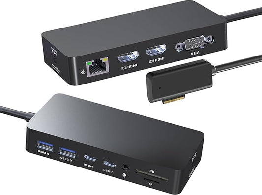 Surface Docking Station, 12-in-1 Triple Displays VGA +Dual HDMI Surface Dock, Surface Docking Station for Surface Pro 11/10/9/8/X/7/6/5/4/3,Surface Laptop 7/6/5/4/3/2/1,Surface Book Go