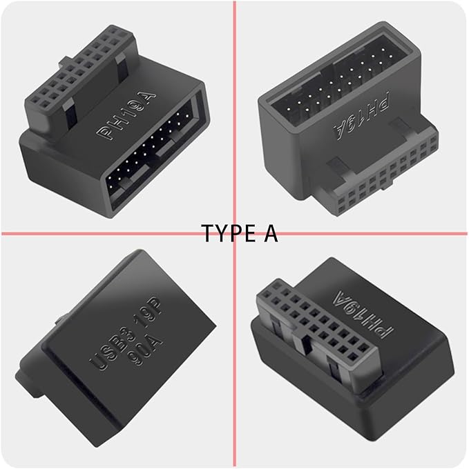 USB 3.0 19/20 Pin Male to Female 90 Degree Right Angle Adapter – Internal Header Extension for Motherboard Cable Management (A)