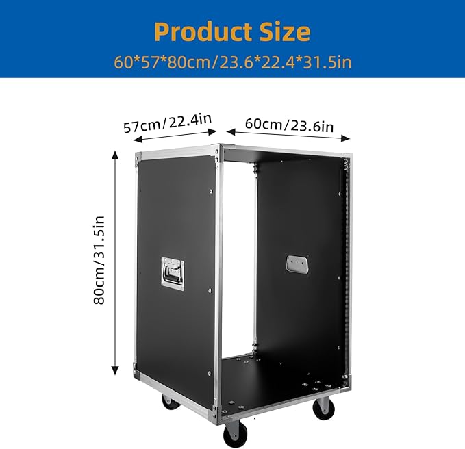 Portable Rolling Network Rack, 19 Inch 16U 4 Post Server Rack Open Frame Rolling Network Data Rack w/Casters, Metal Studio Rack Cabinet for Audio Video, Telecom, Equipment