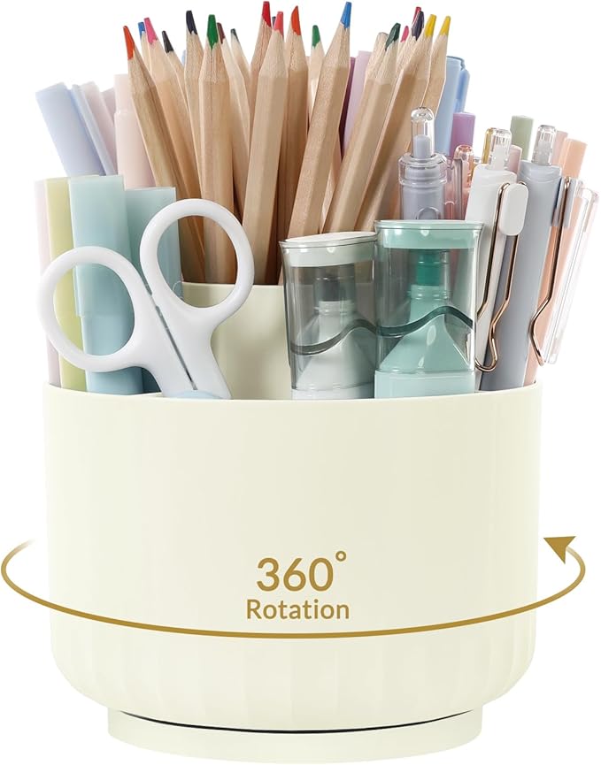 SKYDUE 360 Degree Rotating Desk Organizer, Small Dual-Purpose Pencil Pen Holder for Desk, Rotating Pencil Cup with 5 Slots, Office Supplies, Desk Decor for Office, School, Home