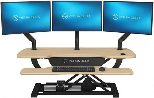 VRSADESK PowerPro™ Electric Standing Desk Converter - Height Adjustable Desk Riser with Keyboard Tray & USB Hub - Holds 80 lbs - Ergonomic Sit Stand Workstation for Home & Office | Maple (40” x 24”)