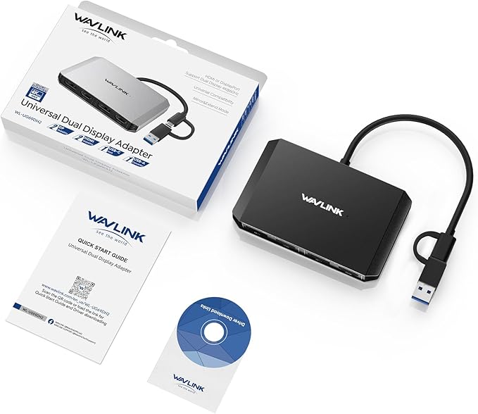 WAVLINK USB C or USB 3.0 to Dual HDMI/DisplayPort Adapter, Displaylink Monitor Splitter Extended Display for Dual Monitor 4K@60Hz, HDMI/DP Splitter Compatible with Mac M1-M5/Neo,Window Laptop-Black