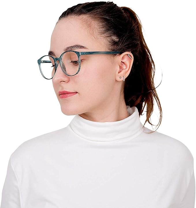 LifeArt Round Blue Light Blocking Glasses, Computer Glasses, Gaming Glasses, TV Glasses for Women Men (Striped Blue, 2.75 Magnification)