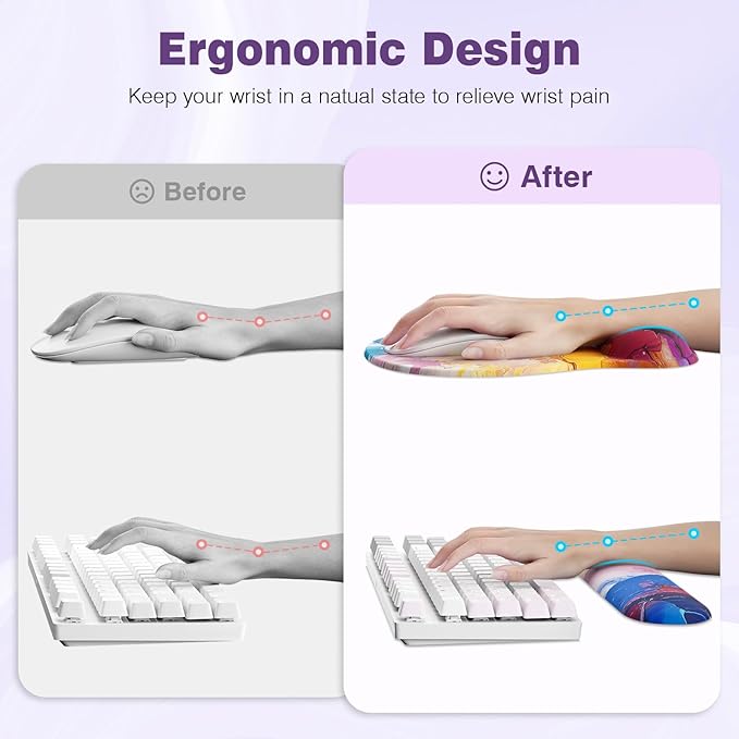 Ospelelf Keyboard Wrist Rest Set with Ergonomic Mouse Pad - 3-in-1 Memory Foam Support for Pain Relief, Office & Gaming with Coaster Multi Color