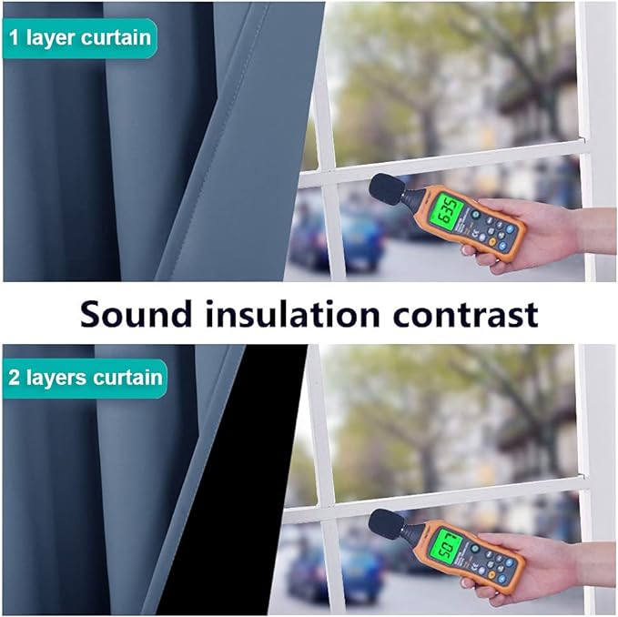 NICETOWN 100% Blackout Curtains Thermal, Stone Blue, 1 Pair, W37 x L70, Noise Reduction and Privacy Curtains for Patio Door, Black Lined Blackout Drapes with Grommet Top