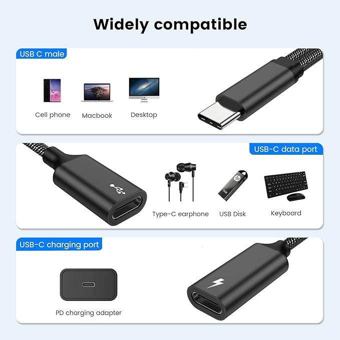 MOGOOD USB C Splitter to Female Adapter Y Cable (Not for Monitor) - Male to 2 Female Cord Double Port Hub Charging Split Adapter for Mac, Xbox One, PS5, Laptop