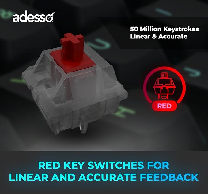 Adesso EasyTouch 1000 Wired/Wireless/Bluetooth Multi-OS Illuminated Mechanical VIA Mini Keyboard with Copilot Ai Hotkey