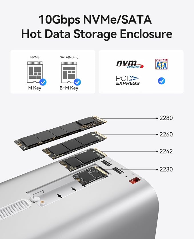 ORICO MiniTower 2 Bay RAID Enclosure Compatible NVMe SSD 10Gbps with Expansion Hub Docking Station for Mac mini M4 Max Up to 56TB-M435