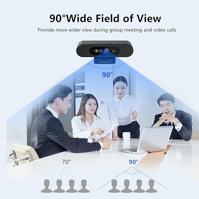 Window Hello Webcam, 1080P 30fps Camera with Noise-reducing Mic, Plug & Play, 90° Wide Angle, Built-in Privacy Cover, 360° Rotation & 90° Tilt, Perfect for Zoom, Google Meet, Microsoft Teams