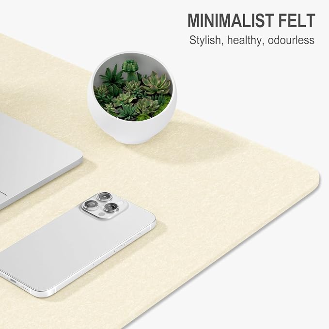 Auhoahsil Felt Desk Mat, Minimalist Large Mouse Pad XL 31.5 x 11.8 in, Desk Matt for Desktop, Keyboard, Laptop, Computer, Office, Work from Home, Gaming, Beige