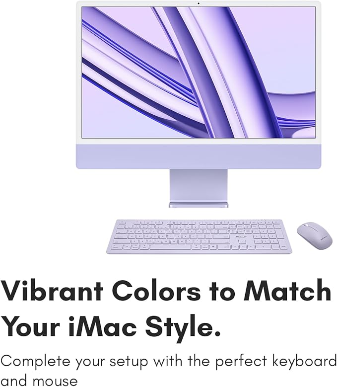 Macally Wireless Keyboard and Mouse Combo for Mac - Compatible Apple Bluetooth Keyboard and Mouse Combo for MacBook Pro/Air, iMac, Mac mini/Pro/Studio (Multi Device, Rechargeable, Emoji Keys, Purple)