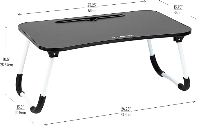 Mind Reader Lap Desk Laptop Stand with Folding Legs, Portable Bed Tray Table for Laptop, Breakfast, Reading, Crafts, MDF, Black
