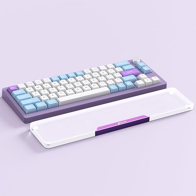 Acrylic Gaming Keyboard Wrist Rest,Clear Ergonomic Palm Rest with Anti-Slip Base,Customized Metal CNC Aluminum Alloy Logo for Computer Keyboard,Office,PC Gaming,Laptop,Mac,Easy Typing-Purple