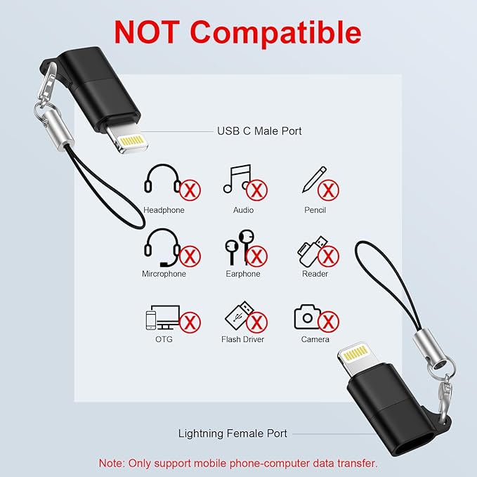 2 Pack USB C to Lightning Adapter [Apple MFi Certified] for iPhone 14 13 12 11 X XR XS 8 7 6 5 iPad AirPods,Lightning to USB Type C Adapter Cable Adaptor PD Fast Charging & Data Sync,NOT for Audio/OTG