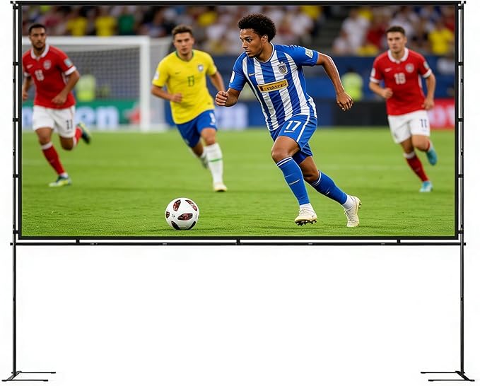 100" Projector Screen with Foldable Stand - 16:9 4K HD Anti-Wrinkle Portable Movie Screen for Indoor/Outdoor - with Carry Bag, Ropes & Pegs for Home Theater, Backyard, Camping & Party