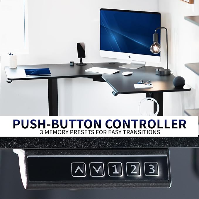 VIVO Electric Corner L-Shaped 55 x 55 in Standing Desk, Memory Height Adjustment, Black Top Black Frame, DESK-E1L110B
