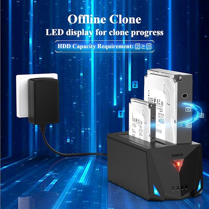 FIDECO USB 3.2 Gen 1 to Hard Drive Docking Station, Hard Drive Dock for 2.5 or 3.5 inch SATA I/II/III HDD SSD with Hard Drive Duplicator/Offline Clone Function and 2 USB Cables, Support UASP