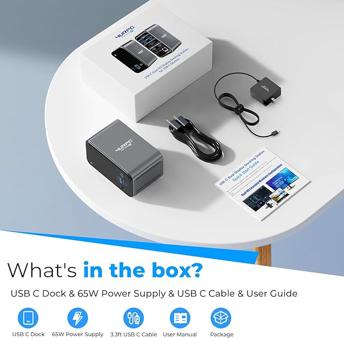 4URPC USB C Docking Station Dual Monitor, Dual HDMI USB C Dock, Laptop Docking Station with 2 HDMI Ports, VGA, 7 USB, 65W Power Adapter, Ethernet, SD/TF, Audio/Mic for Windows, and ChromeOS