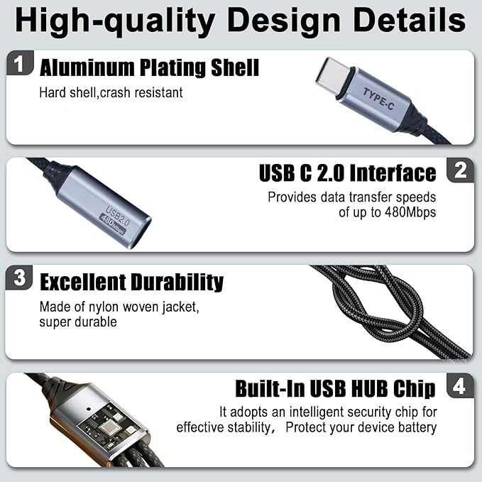 Danfetsoy USB C Splitter 1 in 3 Out Cable, USB C Y Splitter 1 Male to 3 Female Charging Cable & Type A Male to Type C Female Adapter Extension Converter for Laptop, MacBook, Phone, Hard Drive, 25cm