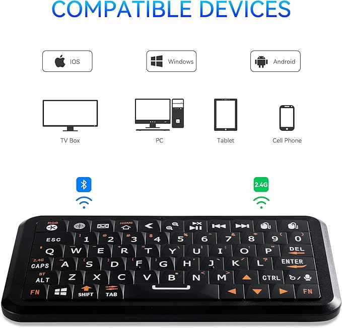 Mini Keyboard with Dual-Mode 2.4G/Bluetooth Wireless Keyboard, Ultra-Slim and Portable,Air Mouse Gestures,RGB Backlit,Compatible with Smart TVs/PCs/Tablets/Phones (iOS/Android/Win/Mac)