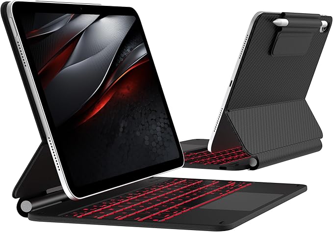 typecase Edge Keyboard Case for iPad 11th Gen A16 (2025) & 10th Gen 10.9" (2022) – Multi-Touch Trackpad, 11-Color Backlit Magic-Style Keyboard – Floating Magnetic Stand, Pencil Holder – Carbon Fiber