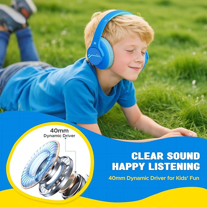 Steellumen Nova1Lite Kids Wireless Active Noise Cancelling Headphones, Bluetooth 5.3, Safe Volume 74/85/94dB, Real 40H Battery, Type-C Fast Charging, boy Girl Built-in Mic for School Travel Airplane