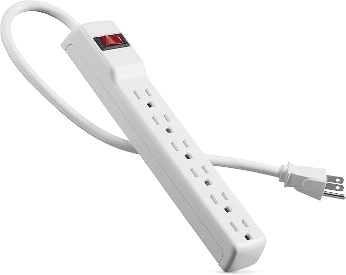 Belkin Power Strip Surge Protector - 6 AC Multiple Outlets, 2 ft Long Heavy Duty Metal Extension Cord for Home, Office, Travel, Computer Desktop & Phone Charging Brick - 200 Joules, White (2 Pack)